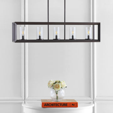 Anna 38.5" Linear Metal/Glass LED Pendant - JONATHAN Y